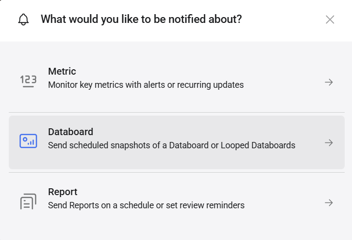 Databoard selection for notification