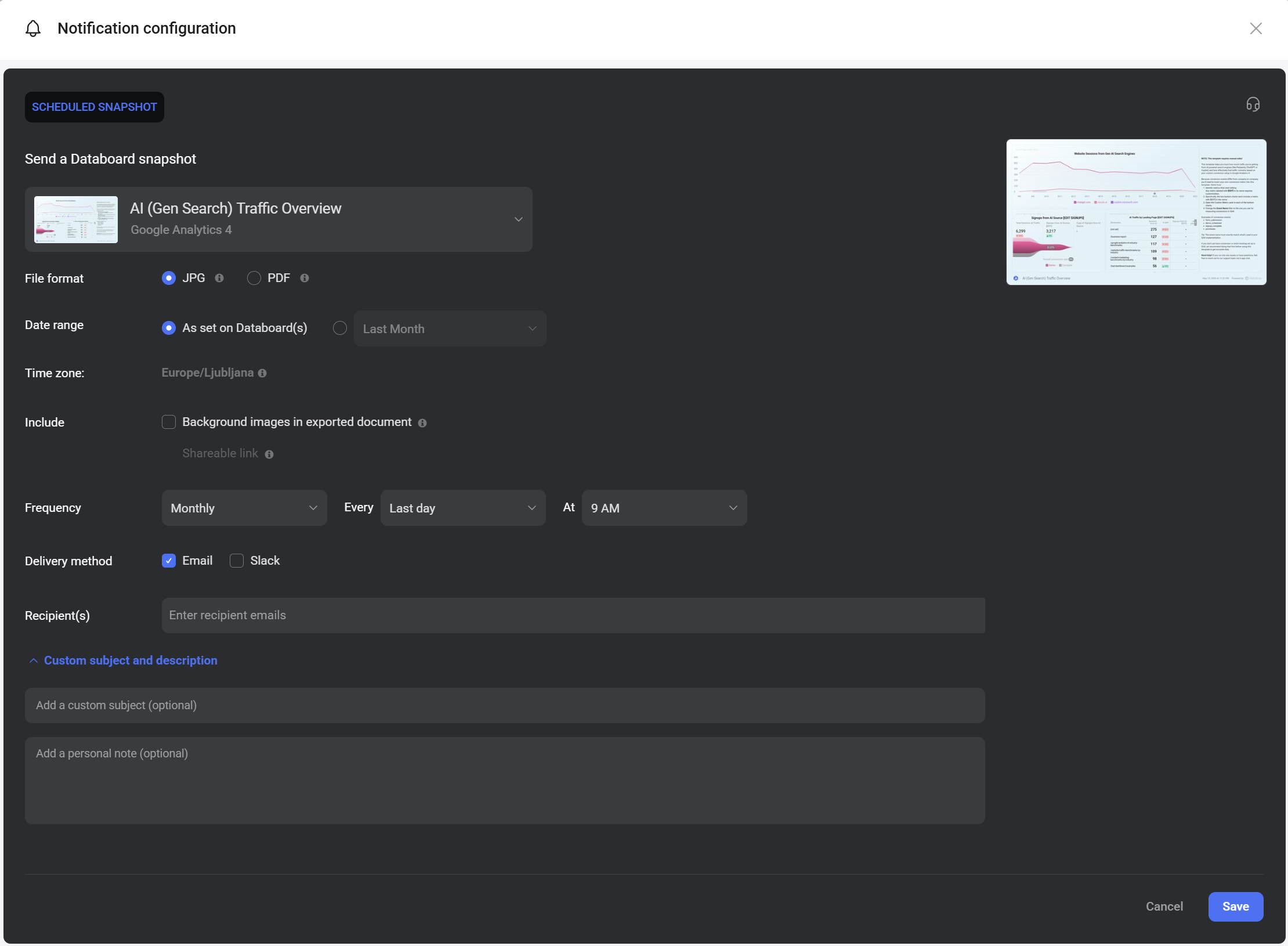 Scheduled snapshot notification configuration