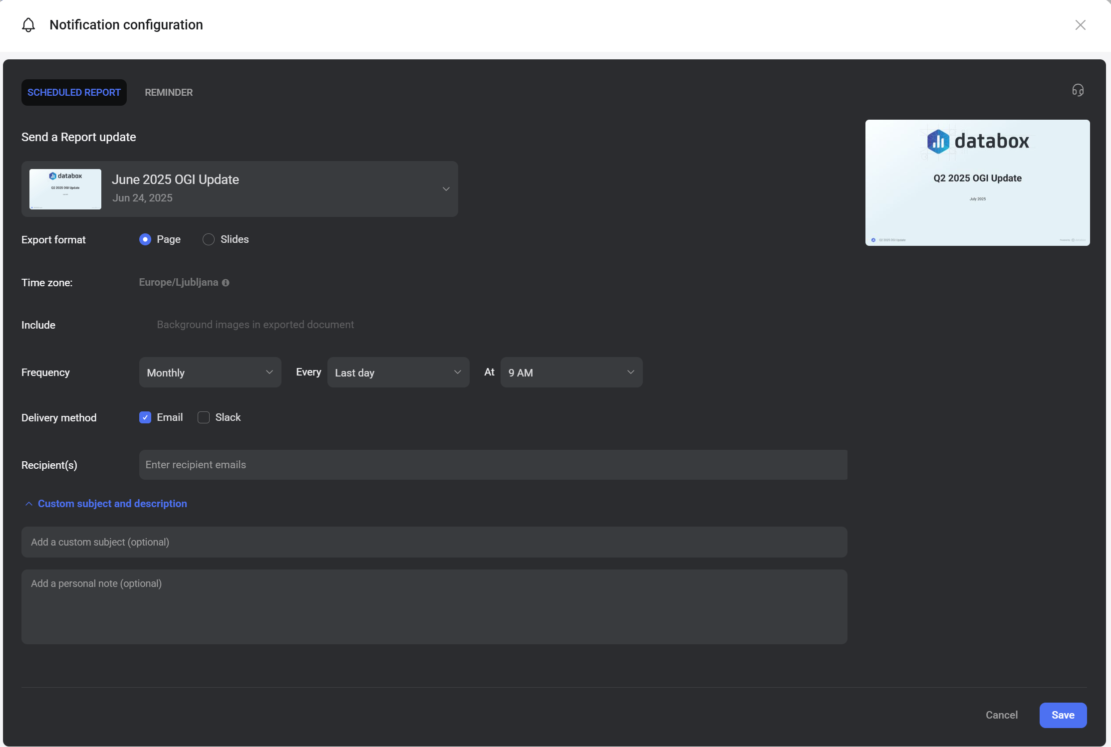 Scheduled report notification configuration